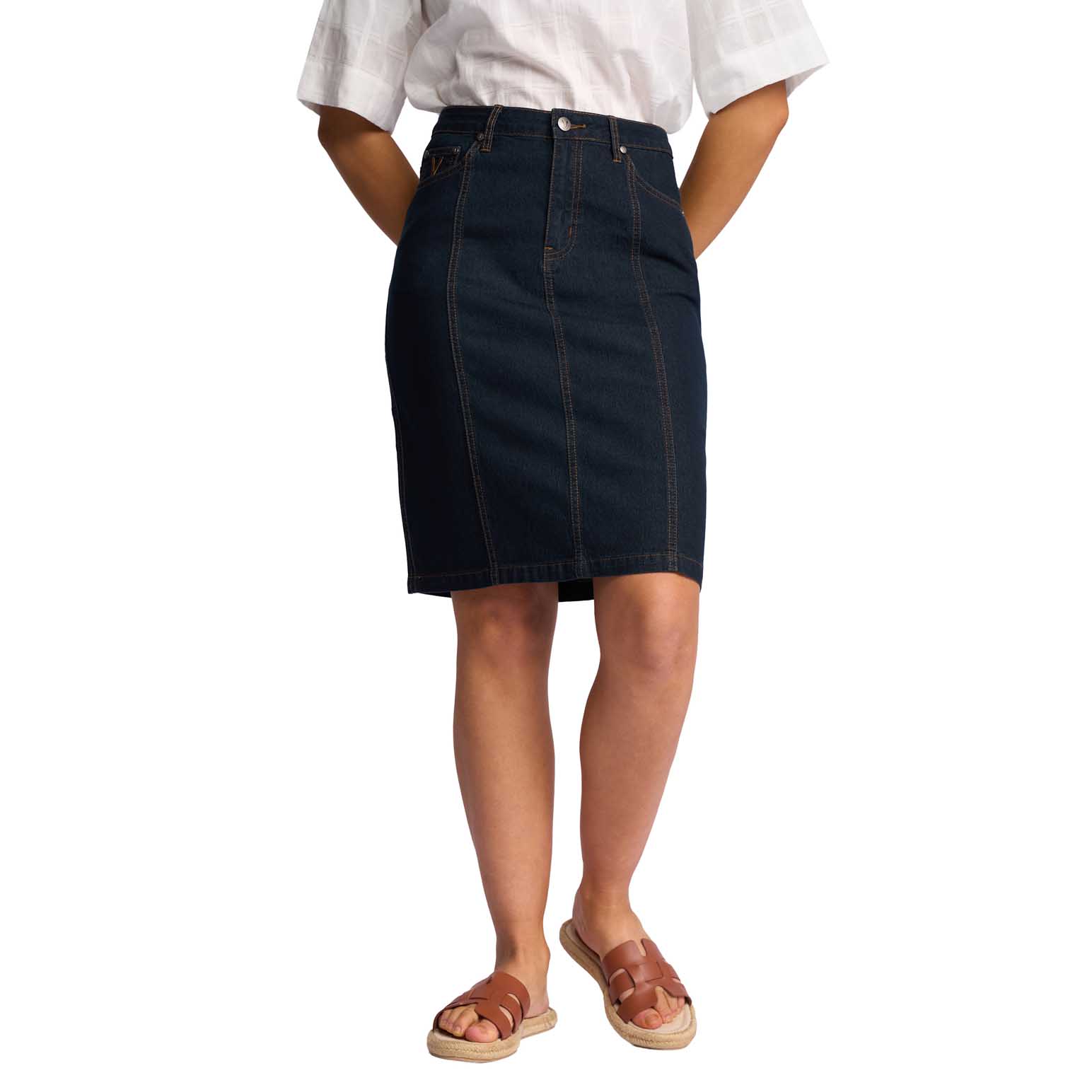 Vassalli Contrast Stitch Denim Skirt